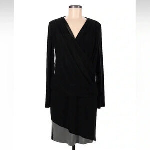 Alex & Ava By Komarov Black Mesh Panel Drape Faux Wrap Cocktail Dress Size M NWT